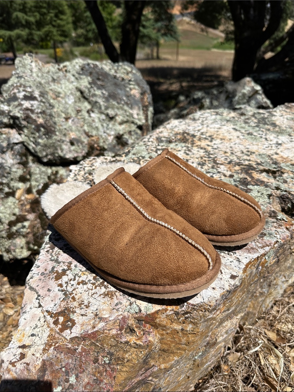 Men's Suede Slip-On Shearling Lined Slippers - Brown